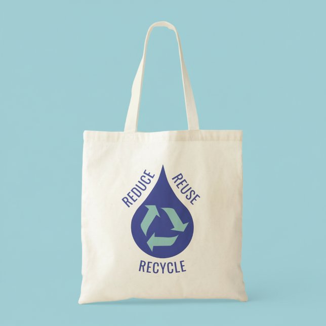 Reduce Reuse Recycle Water Drop Canvas Tote Bag (Reduce Reuse Recycle water awareness canvas tote bag.)