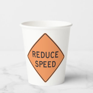 Reduce Speed Orange Diamond Road Sign Paper Cups