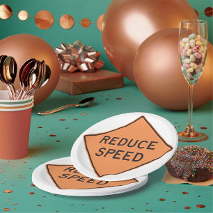 Reduce Speed Road Sign Paper Plate