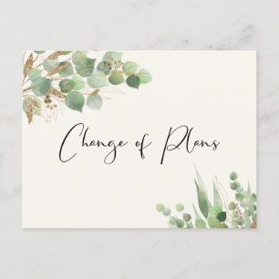 Reduced Wedding Guest List Eucalyptus Cream Announcement Postcard