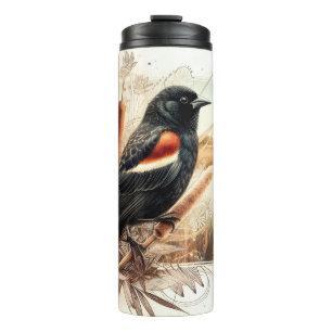 Redwing Blackbird Marsh Cattails Thermal Tumbler
