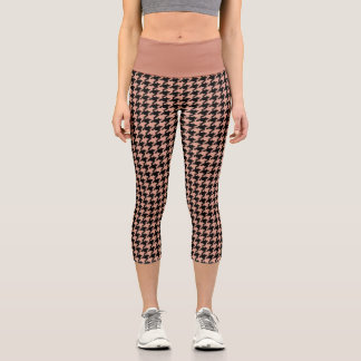 Redwood Antique Brass Houndstooth Patterned Plaid  Capri Leggings