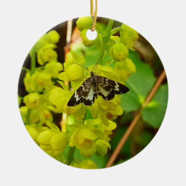 Redwood Butterfly and Wildflowers Ceramic Tree Decoration (Front)