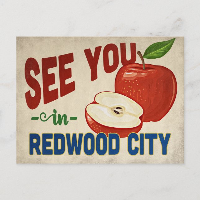 Redwood City California Apple - Vintage Travel Postcard (Front)