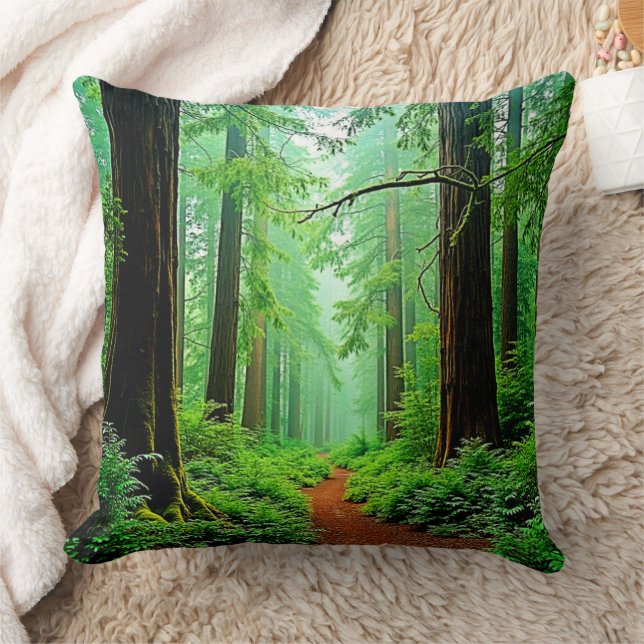 Redwood Forest Misty Tranquillity Design Cushion (Blanket)