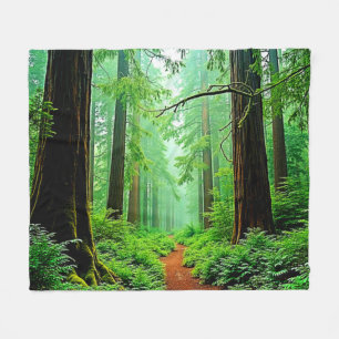 Redwood Forest Misty Tranquillity Design Fleece Blanket