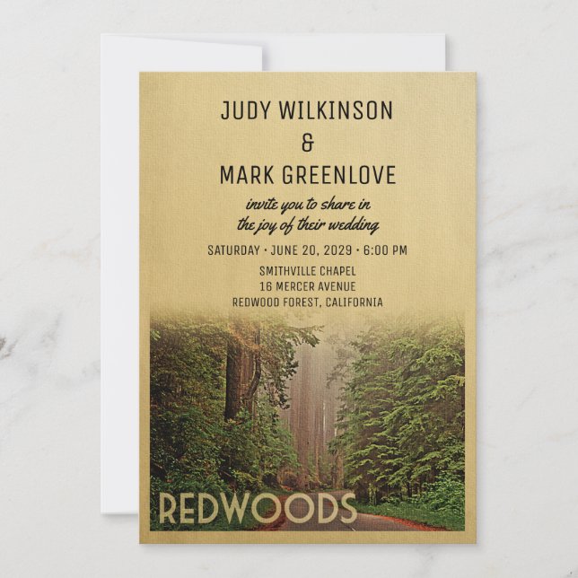 Redwood Forest Wedding Invitation Humboldt County (Front)