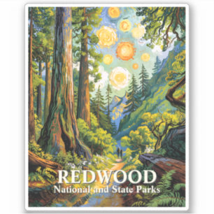 Redwood Mountain Forest Colorful Hiking Painting