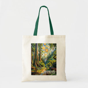 Redwood Mountain Forest Colorful Hiking Painting Tote Bag