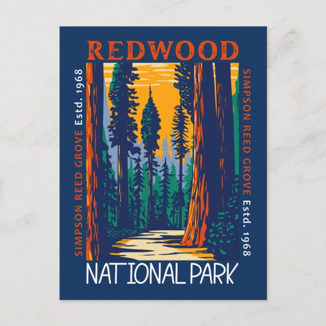 Redwood National Park California Retro Distressed Postcard (Front)