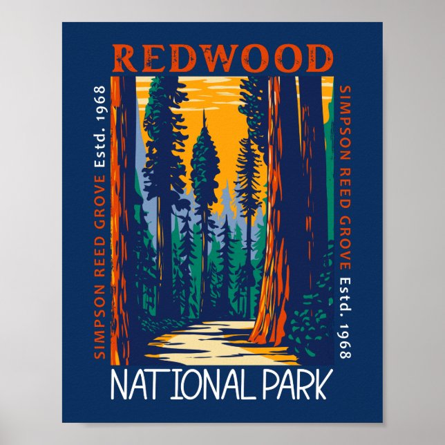 Redwood National Park California Retro Distressed Poster (Front)