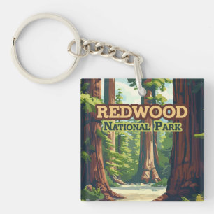 Redwood National Park California Tree Retro Key Ring