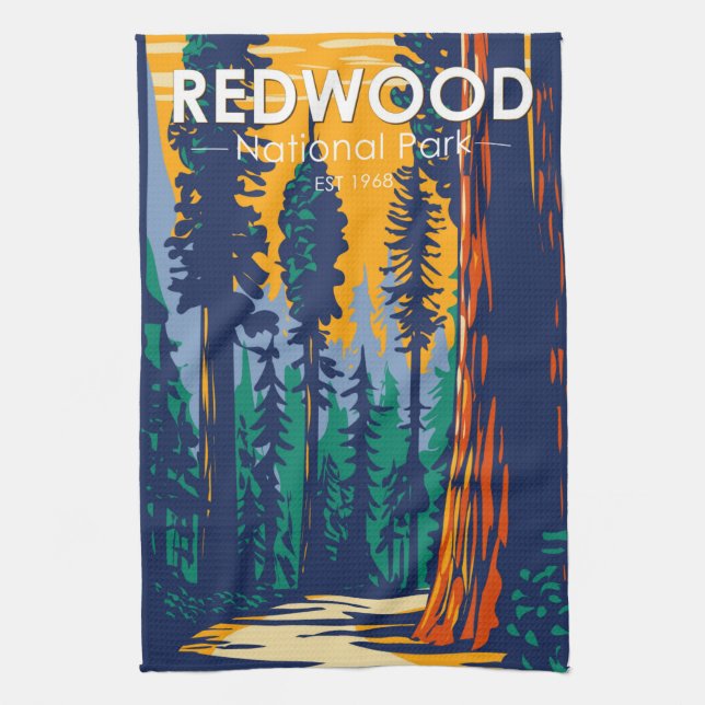 Redwood National Park California Vintage  Tea Towel (Vertical)
