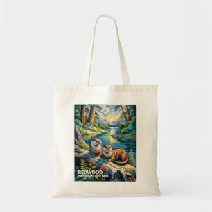 Redwood National Park Colorful Animal Cute Otters Tote Bag