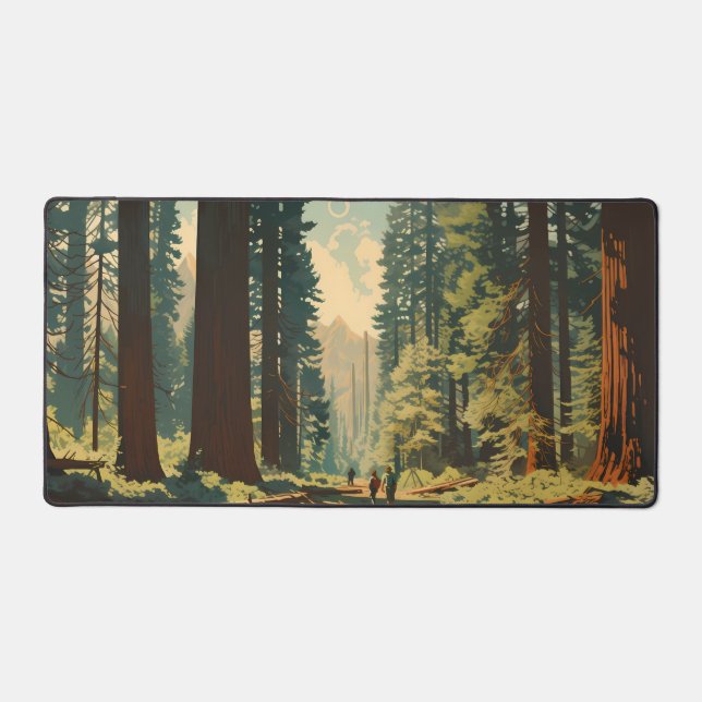 Redwood National Park Illustration Trail Vintage Desk Mat (Front)