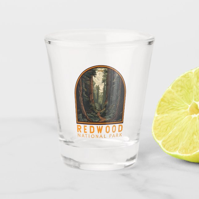 Redwood National Park Illustration Trail Vintage Shot Glass (Front)