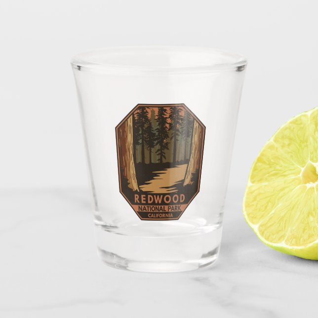 Redwood National Park Minimal Retro Emblem Shot Glass (Front)