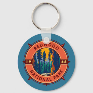 Redwood National Park Retro Compass Emblem Key Ring