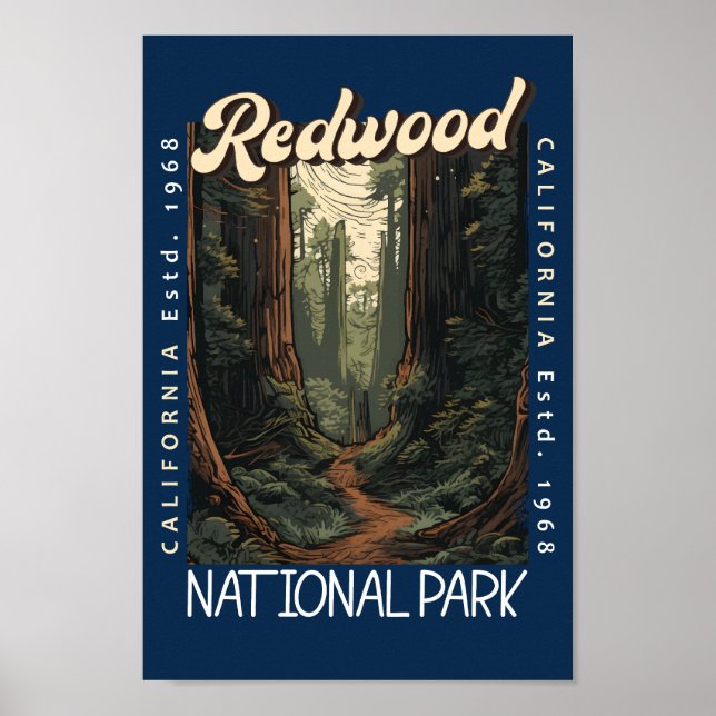 Redwood National Park Retro Distressed Poster (Front)