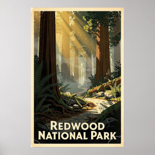Redwood National Park Retro Poster