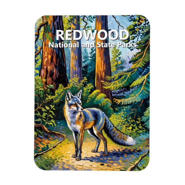 Redwood National Park Van Gogh Forest Fox Custom Magnet (Vertical)