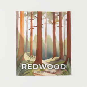 Redwood National Park Watercolor Travel Art Tapestry