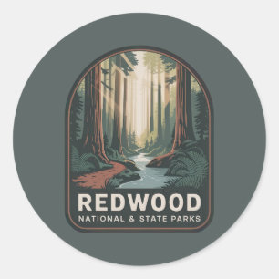 Redwood National & State Parks Vintage Badge Classic Round Sticker