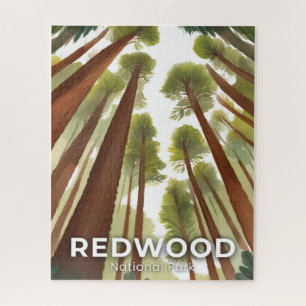 Redwood Trees   National Park Watercolor Art Jigsaw Puzzle