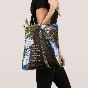 Redwood Trees with Muir Quote Tote Bag