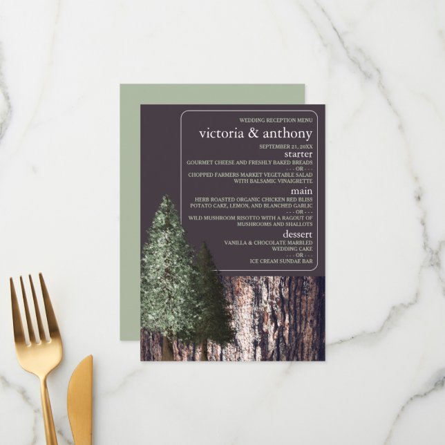 Redwoods & Bark, Rustic Wedding Menu (Front/Back In Situ)