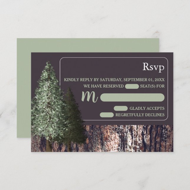 Redwoods & Bark, Rustic Wedding RSVP (Front/Back)