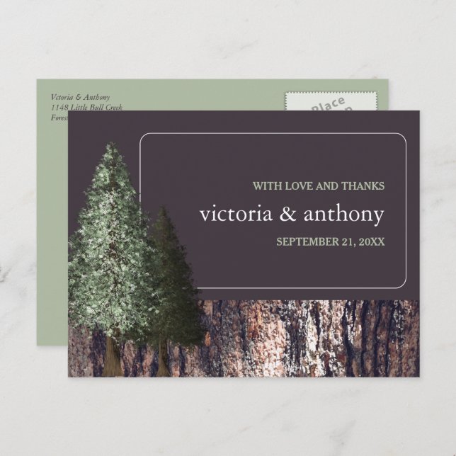 Redwoods & Bark, Rustic Wedding Thank You Postcard (Front/Back)