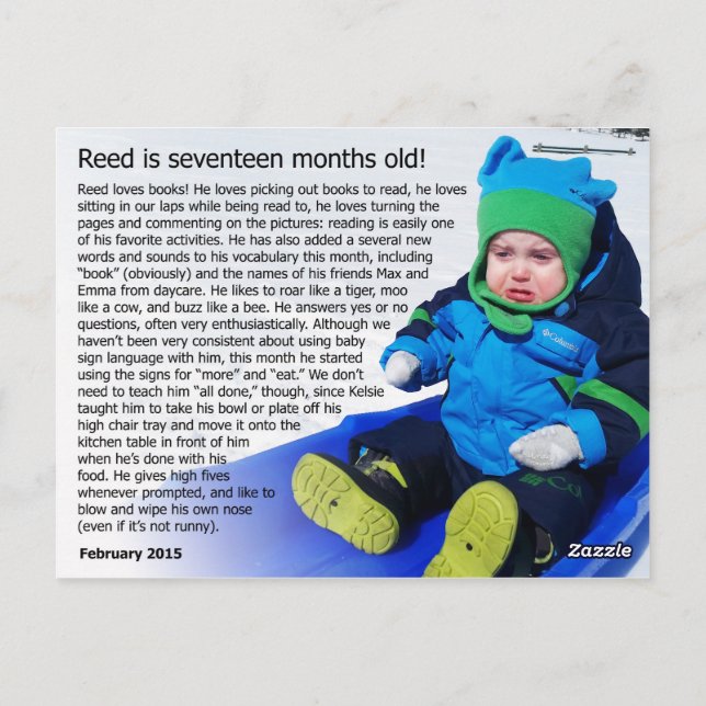 Reed - 17 months (snow record!) postcard (Back)