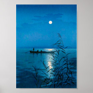 Reed Lake and Full Moon, Koho Shoda, Woodcut Poster
