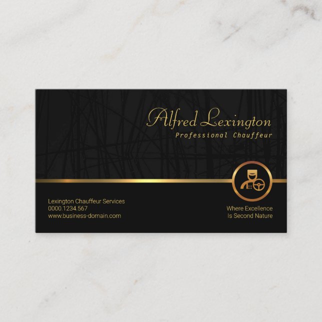 Reed Plant Grunge Exquisite Black Gold Line Business Card (Front)