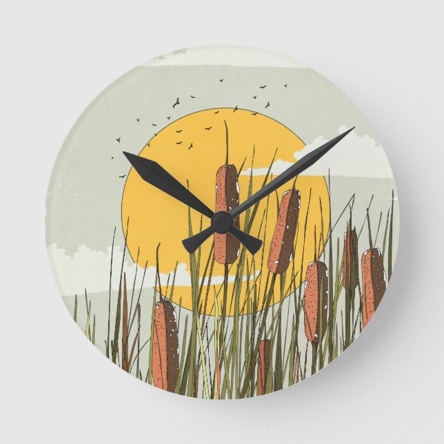 Reeds in the Sunset Round Clock (Front)
