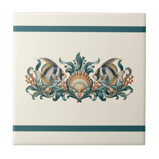 Reef Fish and Shells Custom Colour Frieze Tile