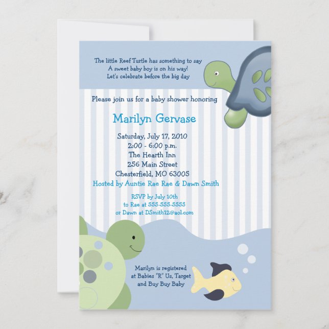 REEF TURTLE 5x7 Baby Shower Invitation (Front)