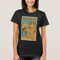 Reel Beach Shark Fishing Pin-Up Retro Beach Life 