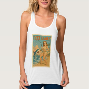 Reel Beach Shark Fishing Pin-Up Retro Coastal Life Singlet