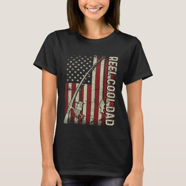 Reel Cool Dad American Flag Fishing Christmas T-Shirt (Front)