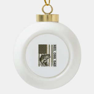 Reel Cool Dad Bass Fishing Flag Vector Design_1 Ceramic Ball Christmas Ornament
