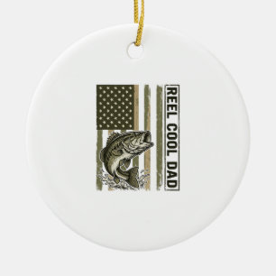 Reel Cool Dad Bass Fishing Flag Vector Design_1 Ceramic Tree Decoration