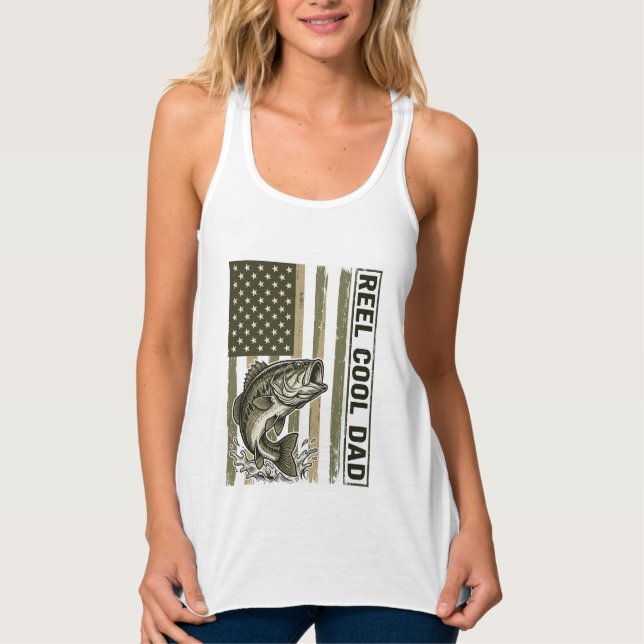 Reel Cool Dad Bass Fishing Flag Vector Design_1 Singlet (Front)