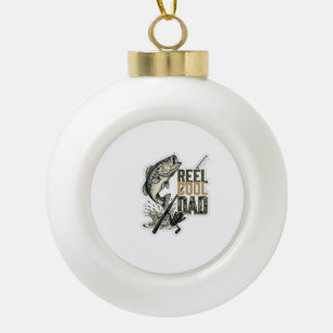 Reel Cool Dad Bass Fishing Vintage Engraving Desig Ceramic Ball Christmas Ornament