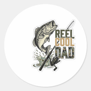 Reel Cool Dad Bass Fishing Vintage Engraving Desig Classic Round Sticker