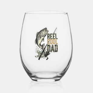 Reel Cool Dad Bass Fishing Vintage Engraving Desig Stemless Wine Glass