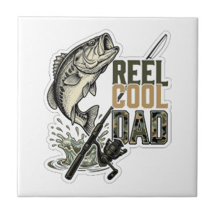 Reel Cool Dad Bass Fishing Vintage Engraving Desig Tile