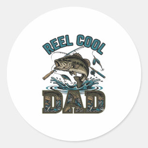 Reel Cool Dad Bass Fishing Vintage Vector Design_1 Classic Round Sticker