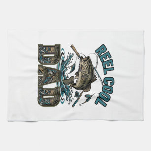 Reel Cool Dad Bass Fishing Vintage Vector Design_1 Tea Towel